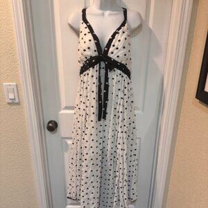 Anthropologie Maeve Sleeveless V-Neck Midi Slip Black & White Polka Dot Dress